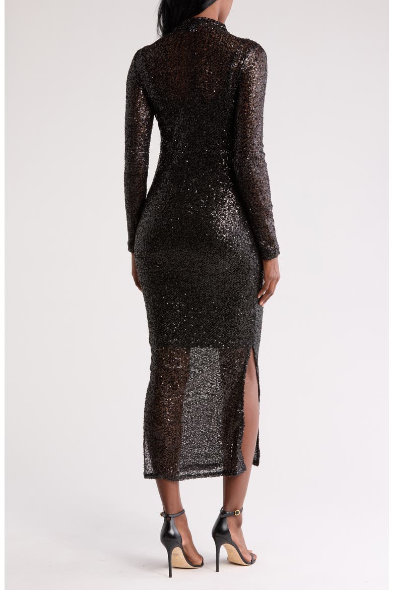 Blakely Long Sleeve Sequin Mesh Maxi Dress, Alternate, color, BLACK