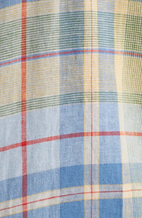 Pendleton Dawson Plaid Short Sleeve Linen Blend Button-up Shirt In Blue
