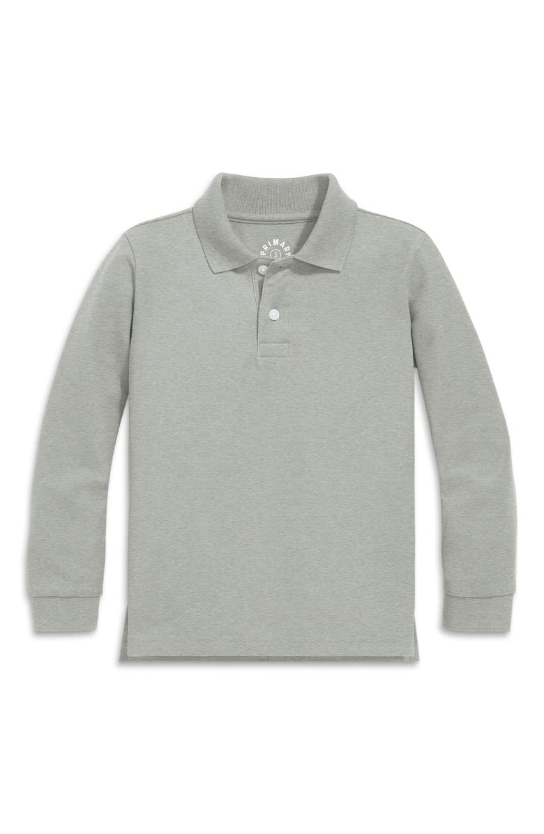 Primary Long Sleeve Pique Polo, Main, color, Heather Gray