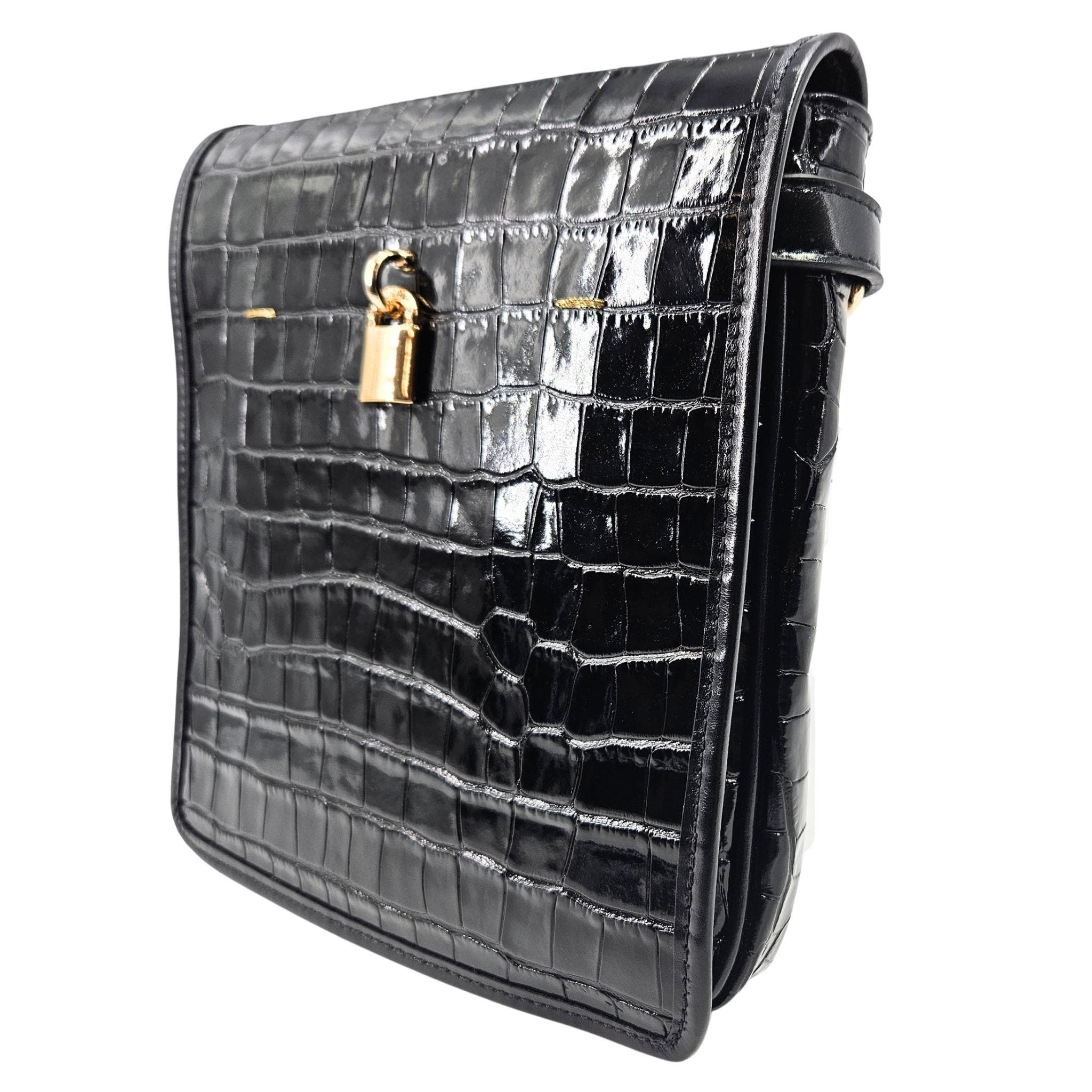 Madison Maison Moc Croc Crossbody Bag, Alternate, color, Black