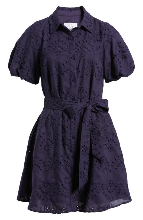 Sam Edelman Puff Sleeve Eyelet Shirtdress In Navy