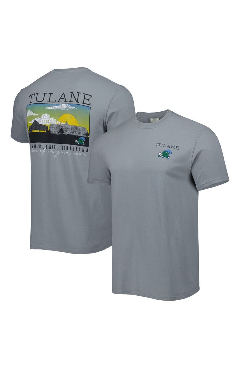 IMAGE ONE Men's Gray Tulane Green Wave Campus Scenery Comfort Color T-Shirt, Alternate, color, 
