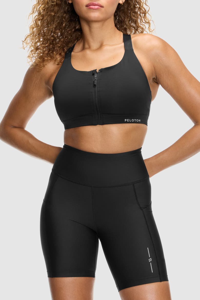Enhanced Support Zip Front Bra, Main, color, JET BLACK