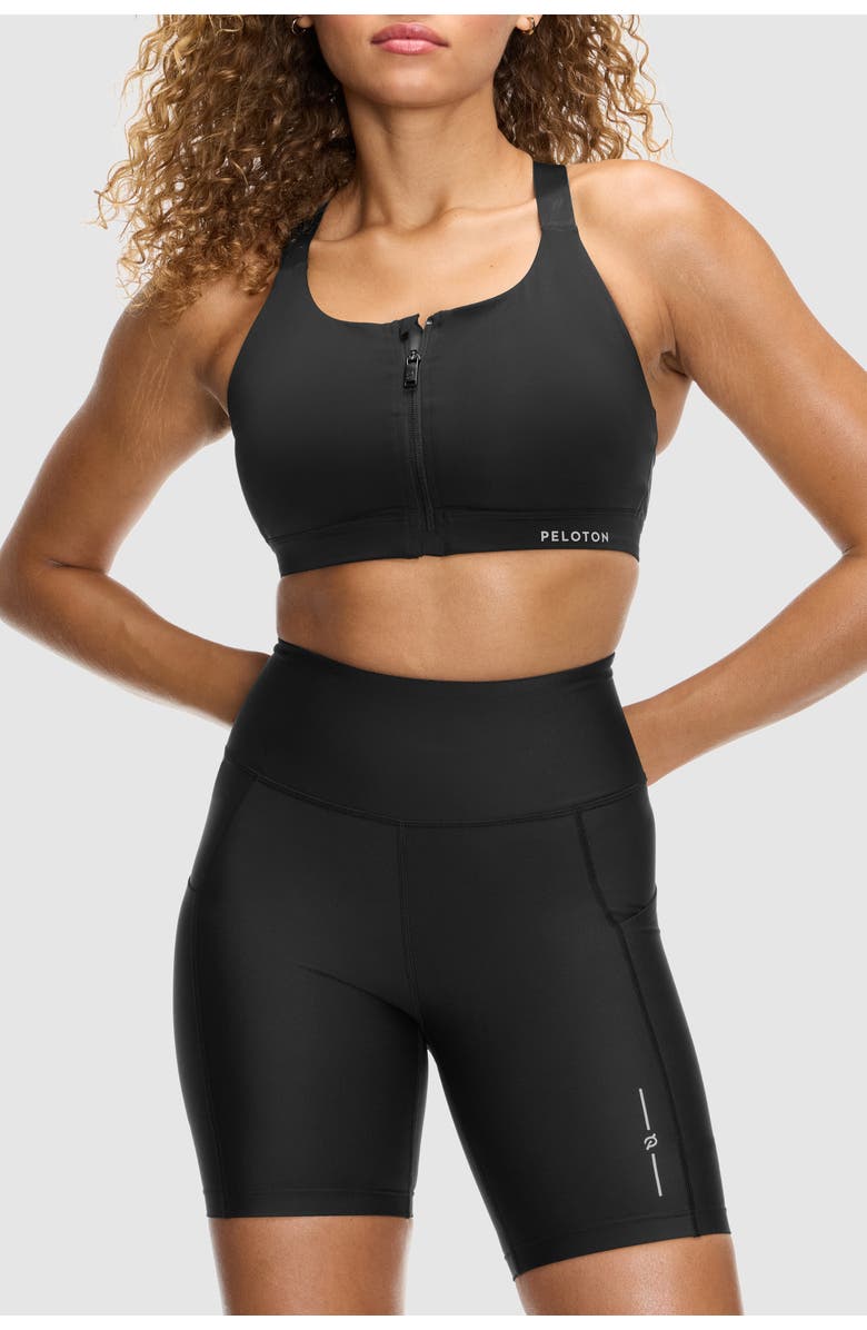 Peloton Enhanced Support Zip Front Bra, Main, color, Jet Black