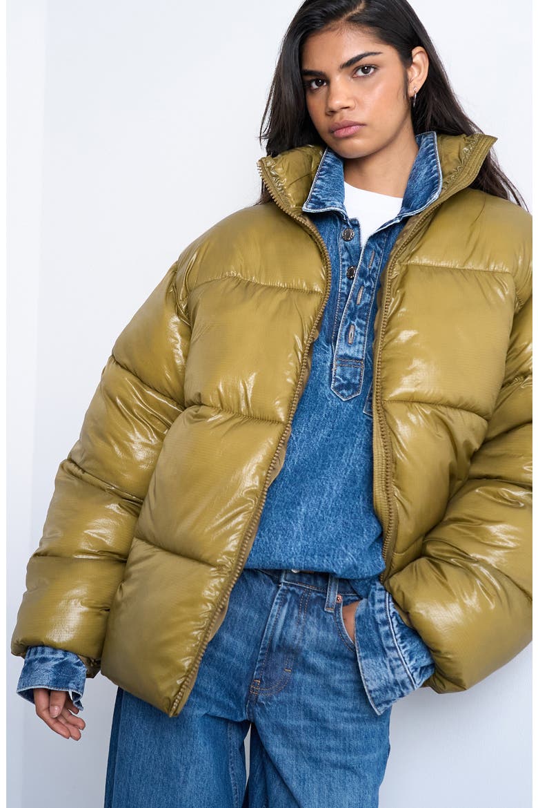 High Shine Puffer Coat, Main, color, KHAKI
