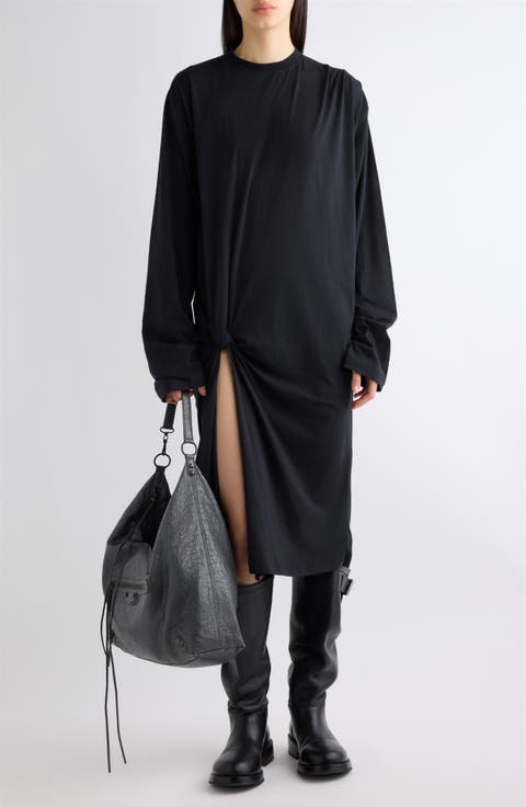 Tucked In Long Sleeve Jersey Midi Dress