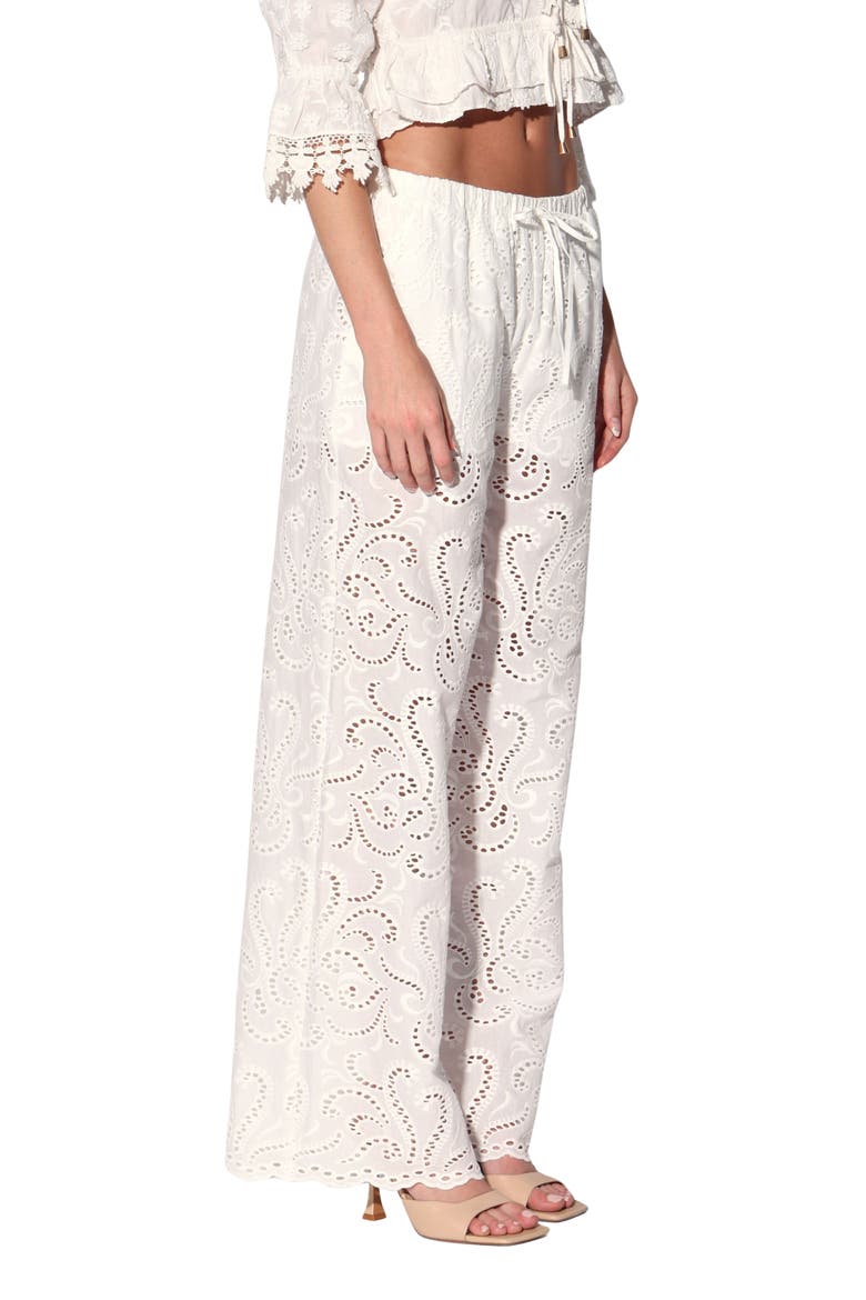 Lysander Embroidered Eyelet Cotton Pants, Alternate, color, WHITE