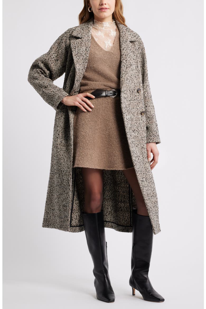 Herringbone Tweed Coat, Main, color, BROWN- BLACK TWEED