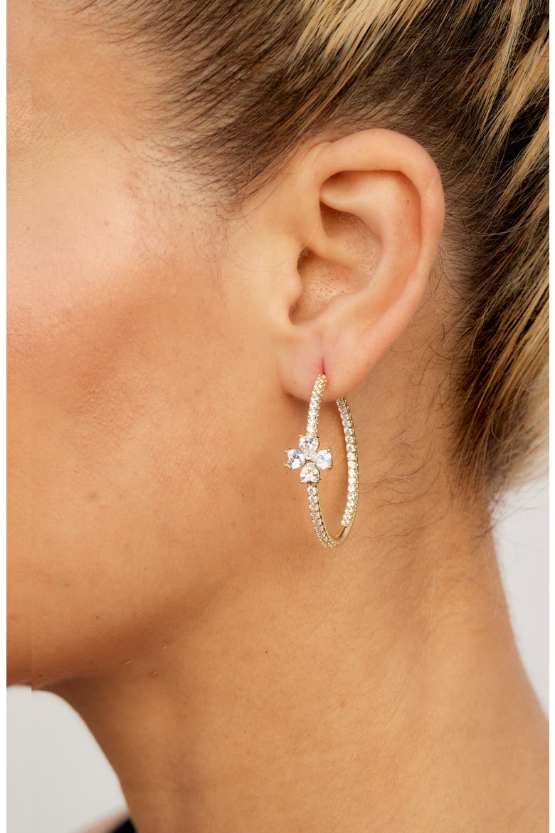 Floral Cubic Zirconia Hoop Earrings, Alternate, color, YELLOW