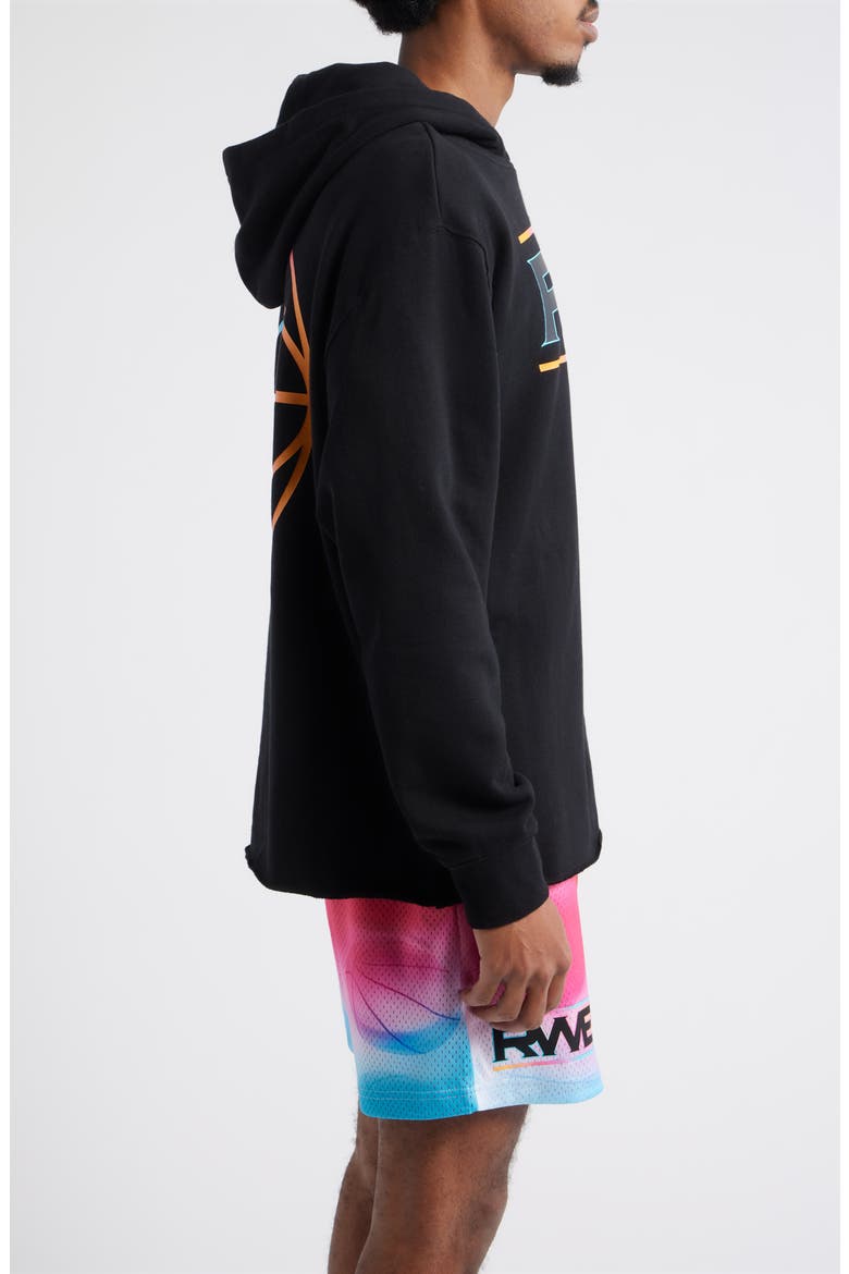 Elite RWE Oversize Raw Edge Tie Dye Logo Hoodie, Alternate, color, BLACK