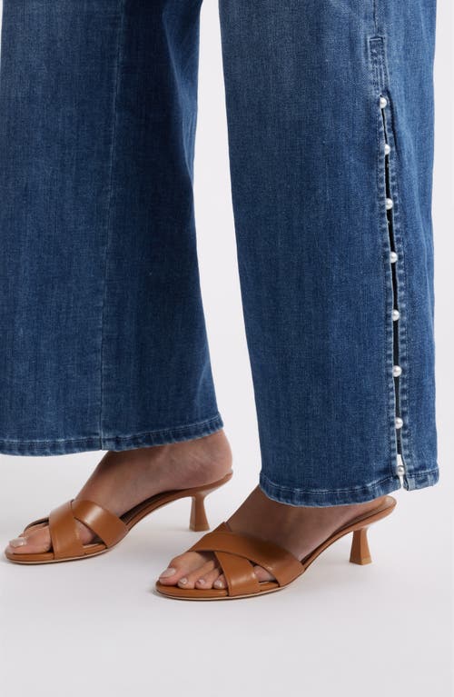Wit & Wisdom Sam High Waist Faux Pearl Detail Wide Leg Jeans In Blue