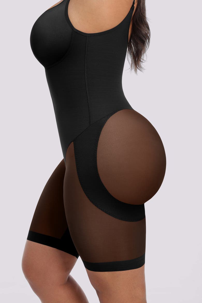 Body Shaper With Zipper Crotch Mid-Thigh Bodysuit, Alternate, color, Black