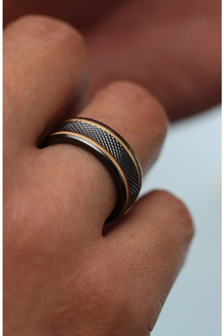 Baroque Titanium Diamond Pattern Wedding Ring, Alternate, color, Black / Gold