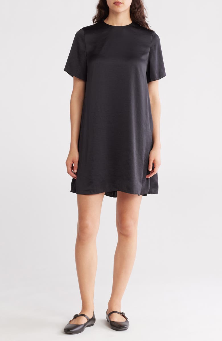 Theory Crushed Satin Oversize T-Shirt Dress, Main, color,