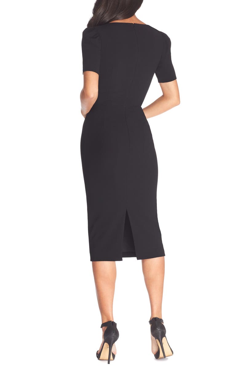 Dress the Population Ruth Asymmetrical Neck Midi Dress, Alternate, color, Black