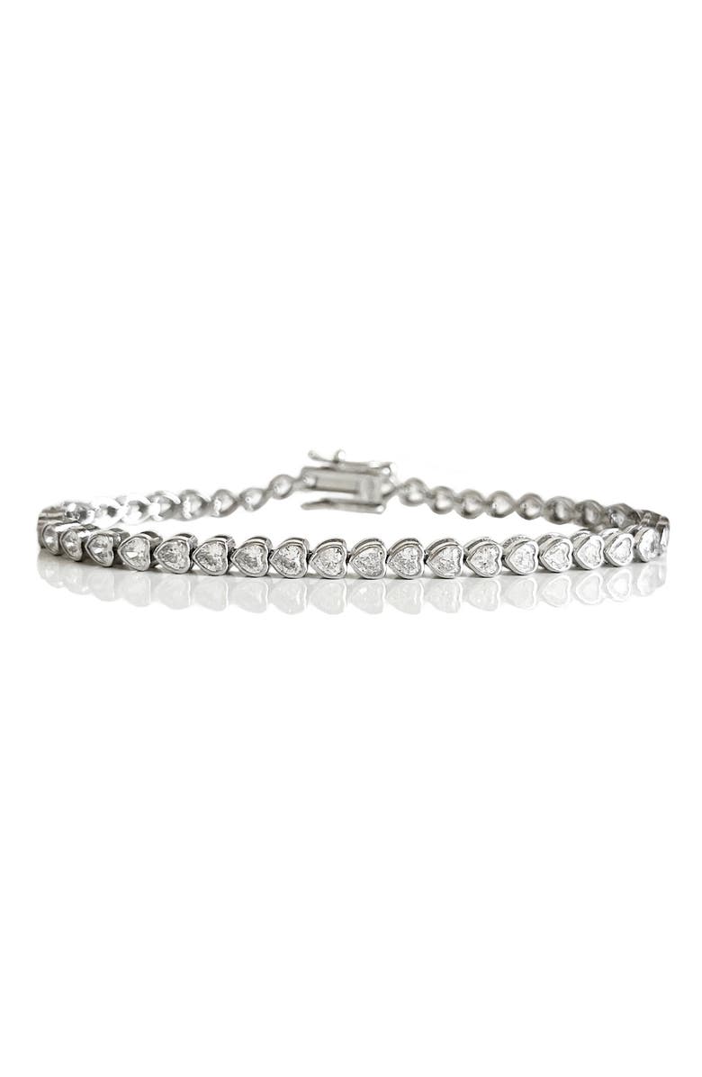 Leni James The Marie Heart Bezel Tennis Bracelet, Main, color, Silver