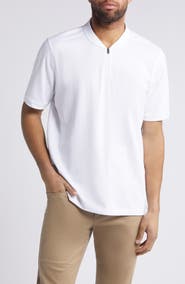 Johnston & Murphy Quarter Zip Jacquard Pima Cotton Blend Knit Polo