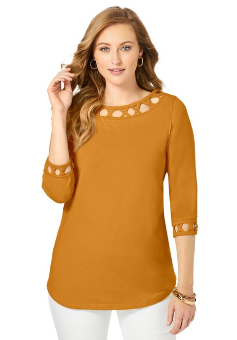 Stretch Cotton Lattice Boatneck Tunic (Plus Available)