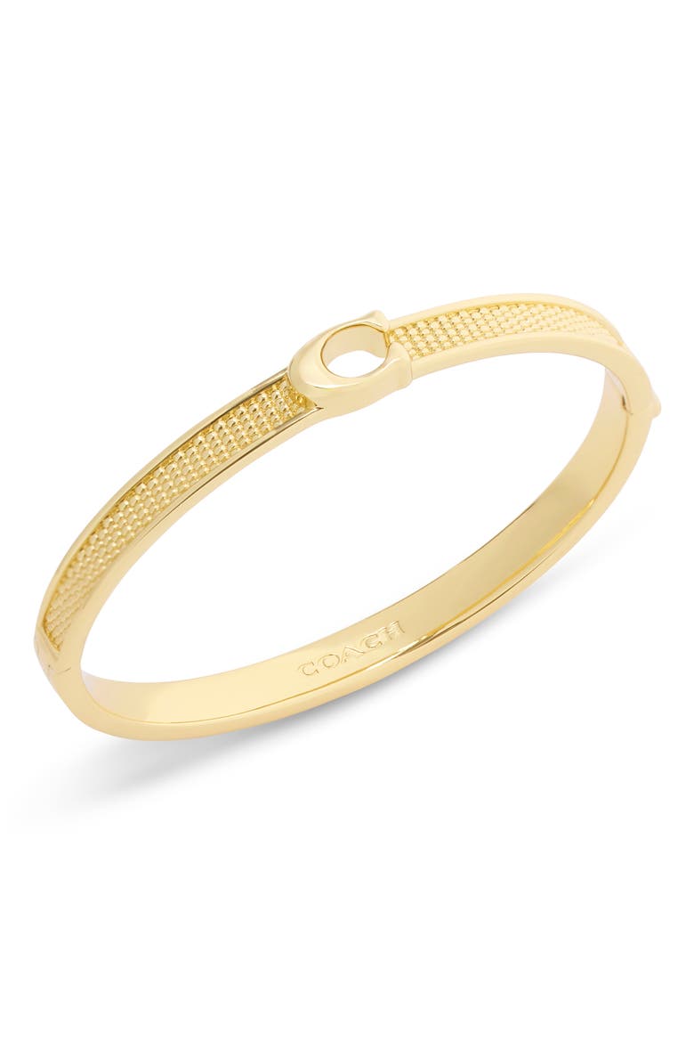 Textured C Hinged Bangle, Alternate, color, SHINY GOLD