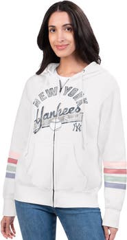 G-III 4HER BY CARL BANKS Women's G-III 4Her by Carl Banks White New York Yankees Naamah Sleeve Stripe Fleece Full-Zip Hoodie