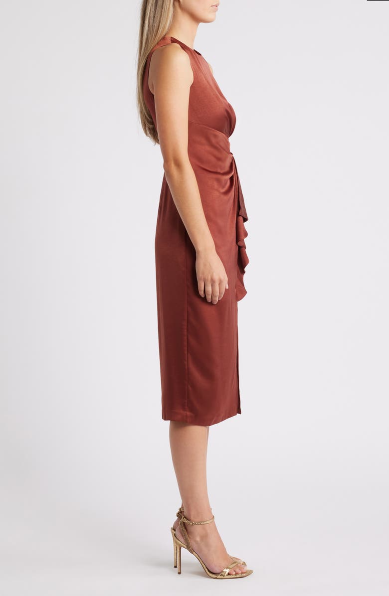 Vince Camuto Ruffle Detail Sleeveless Satin Sheath Midi Dress, Alternate, color, 