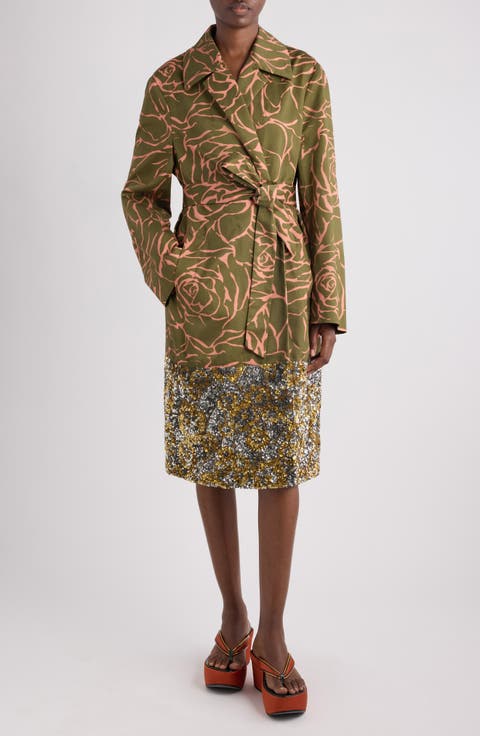 Roltas Giant Couture Rose Print Cotton & Sequin Wrap Coat