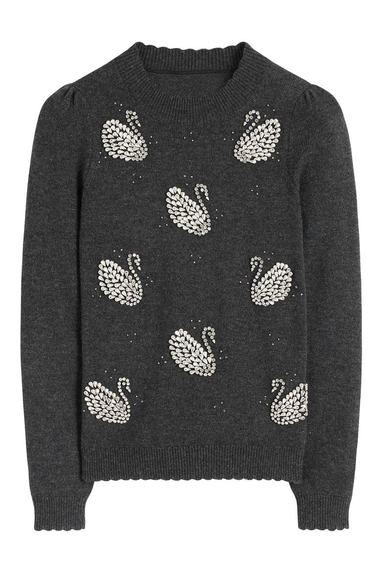 Elizabeth Swan Embellished Sweater, Alternate, color, CHARCOAL MELANGE SWANS