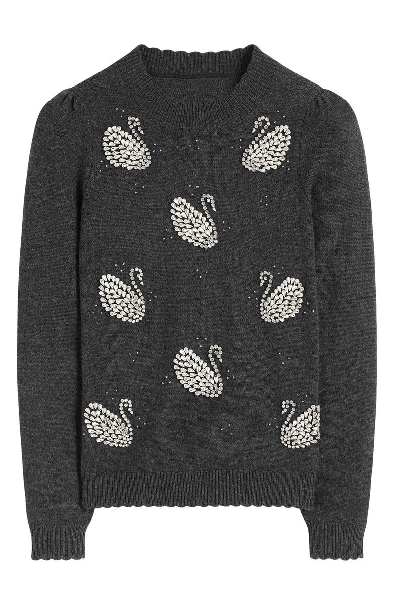 Boden Elizabeth Swan Embellished Sweater, Alternate, color, Charcoal Melange Swans