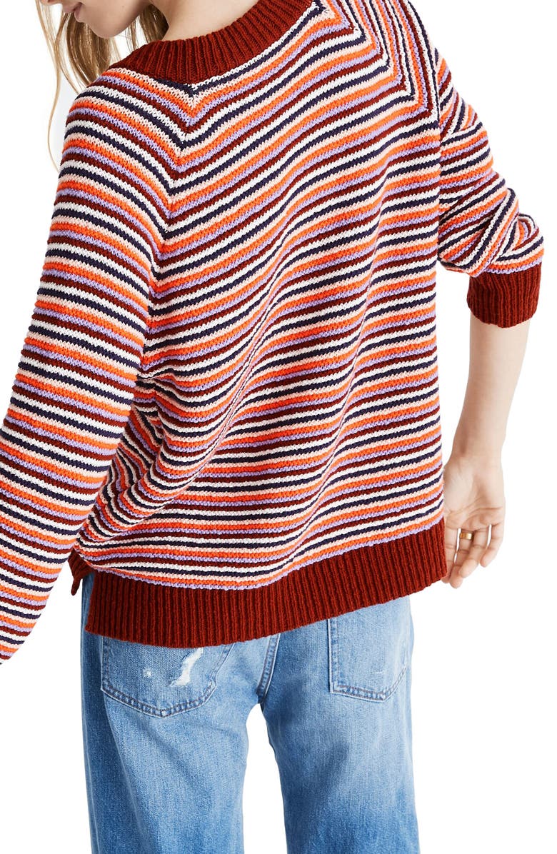Madewell Arden V-Neck Pullover Sweater in Stripe, Alternate, color, 