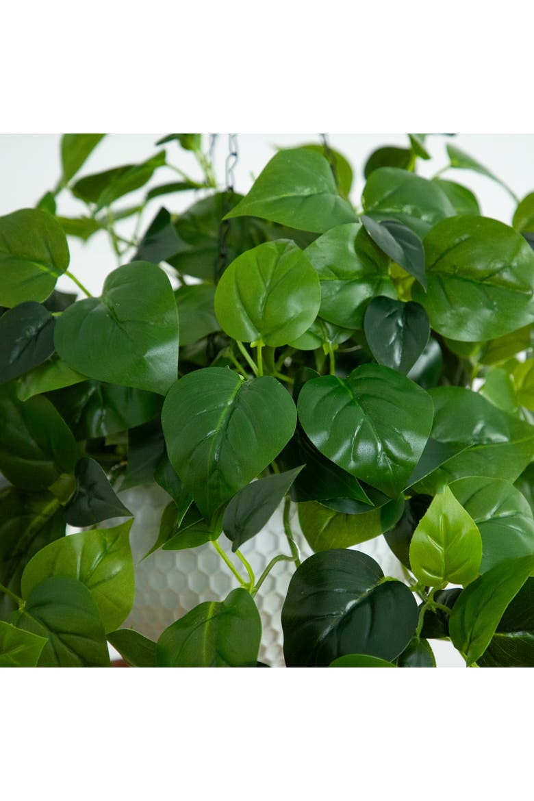 24-in UV Resistant Artificial Philodendron with 50 Warm White LED Lights in White Hanging Basket, Alternate, color, Green