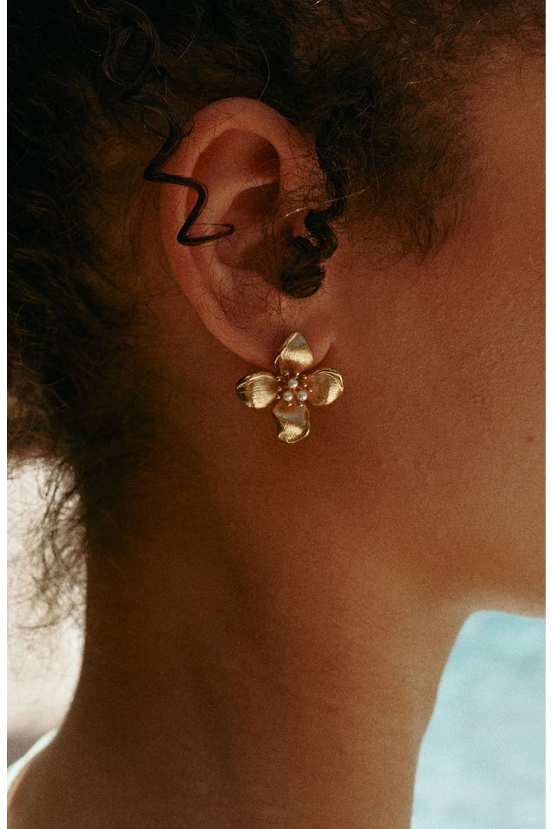 Iris Blossom Stud Earrings, Alternate, color, Gold & White