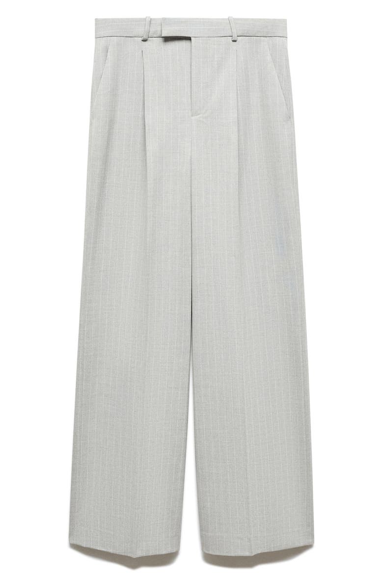 Pinstripe Wide Leg Suit Pants, Alternate, color, MEDIUM HEATHER GREY