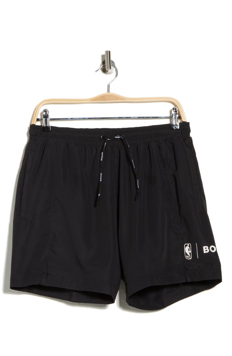 BOSS x NBA Swim Trunks, Main, color, Black