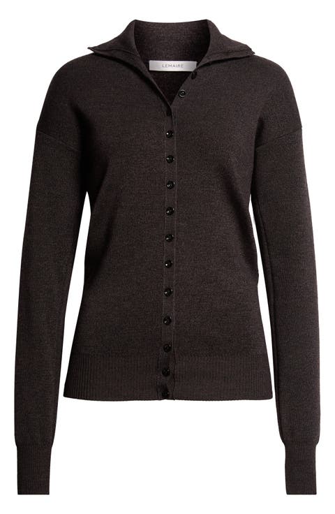 Merino Wool Mock Neck Cardigan