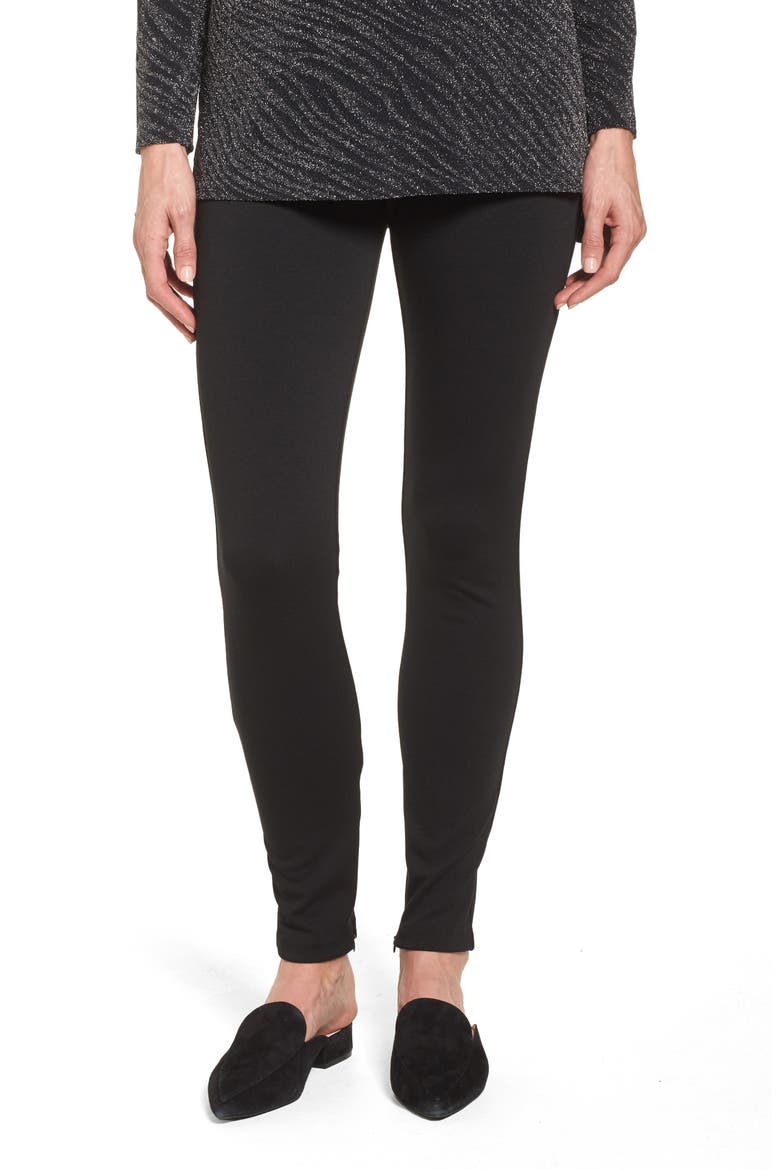 Zip Ankle Ponte Knit Leggings, Main, color, RICH BLACK