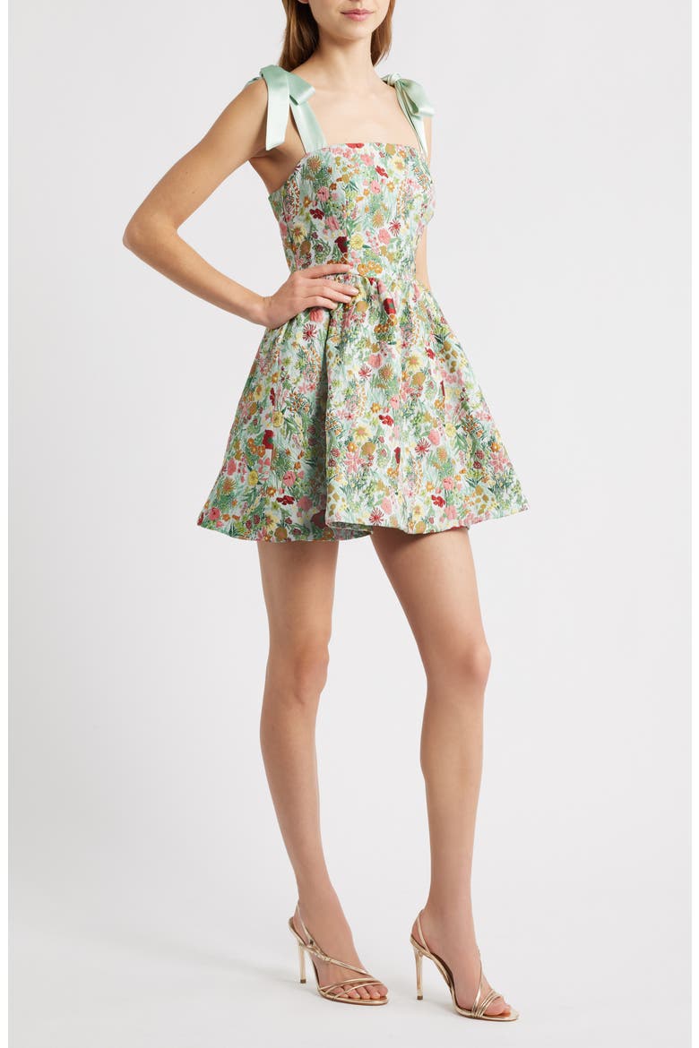 Natalie Brocade Cocktail Minidress, Alternate, color, GREEN MULTI FLORAL