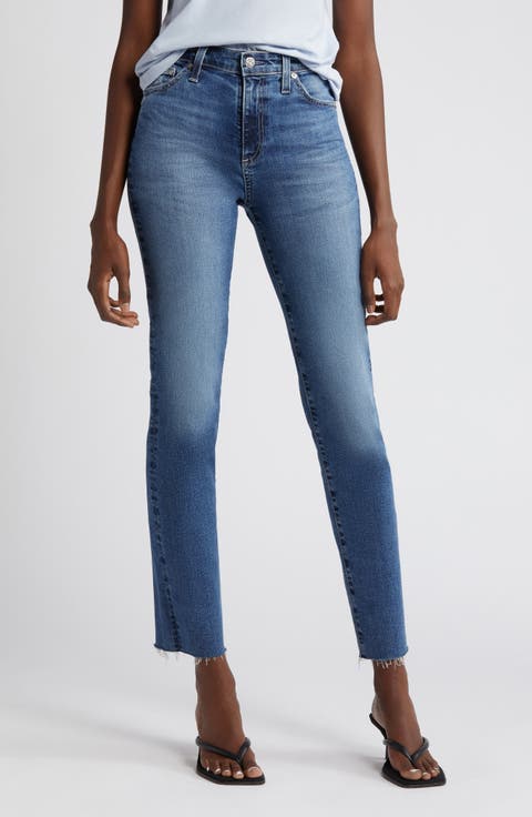Mari Raw Hem High Waist Slim Straight Leg Jeans
