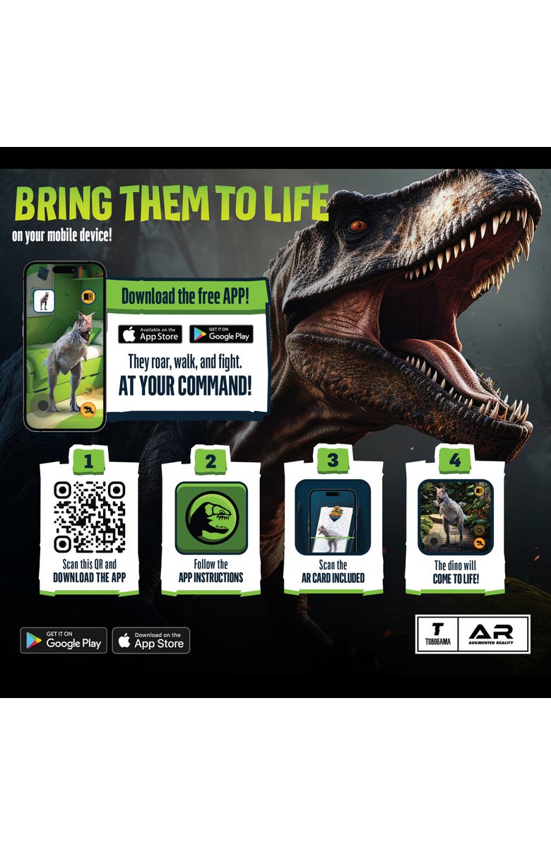 Dino Explorers Ar Dinosaur Xl and Brick Combo, 10" Velociraptor Sound Figure, Alternate, color, Multicolored