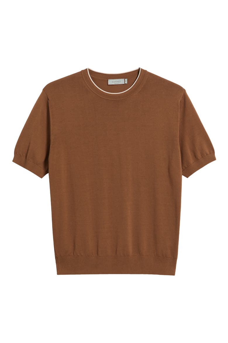 Short Sleeve Cotton Crewneck Sweater, Alternate, color, BROWN