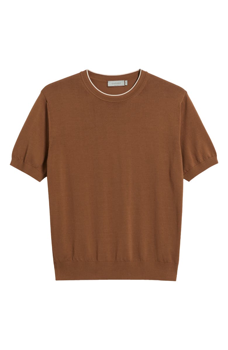 Canali Short Sleeve Cotton Crewneck Sweater, Alternate, color, Brown