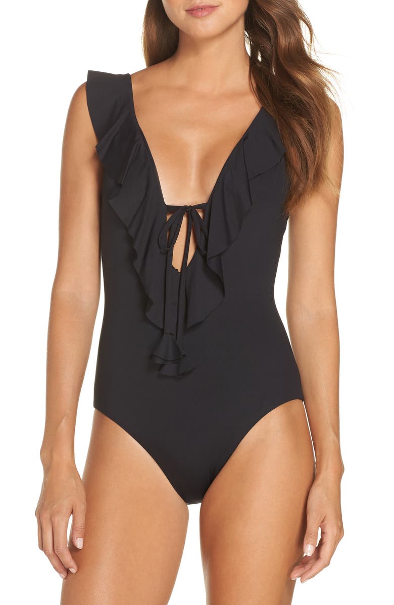 Becca Socialite Ruffle One-Piece Swimsuit, Main, color,