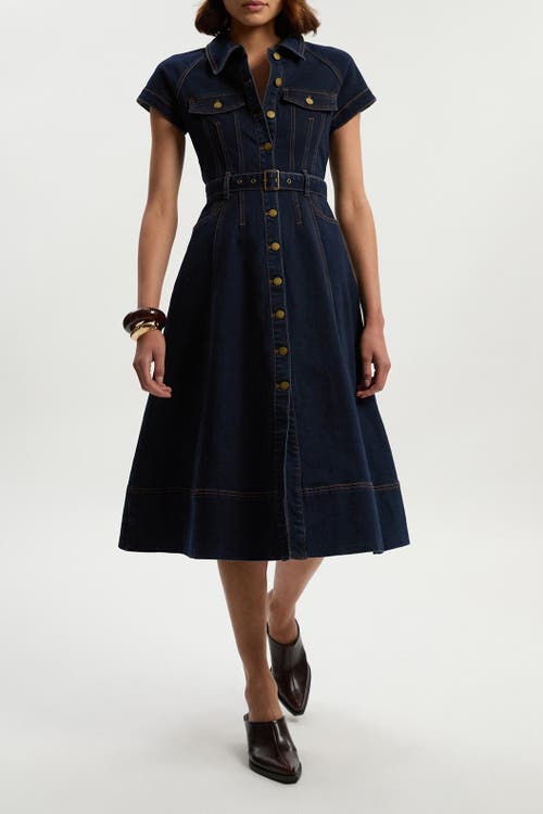 Karen Millen Petite Denim Corset Midi Dress In Blue