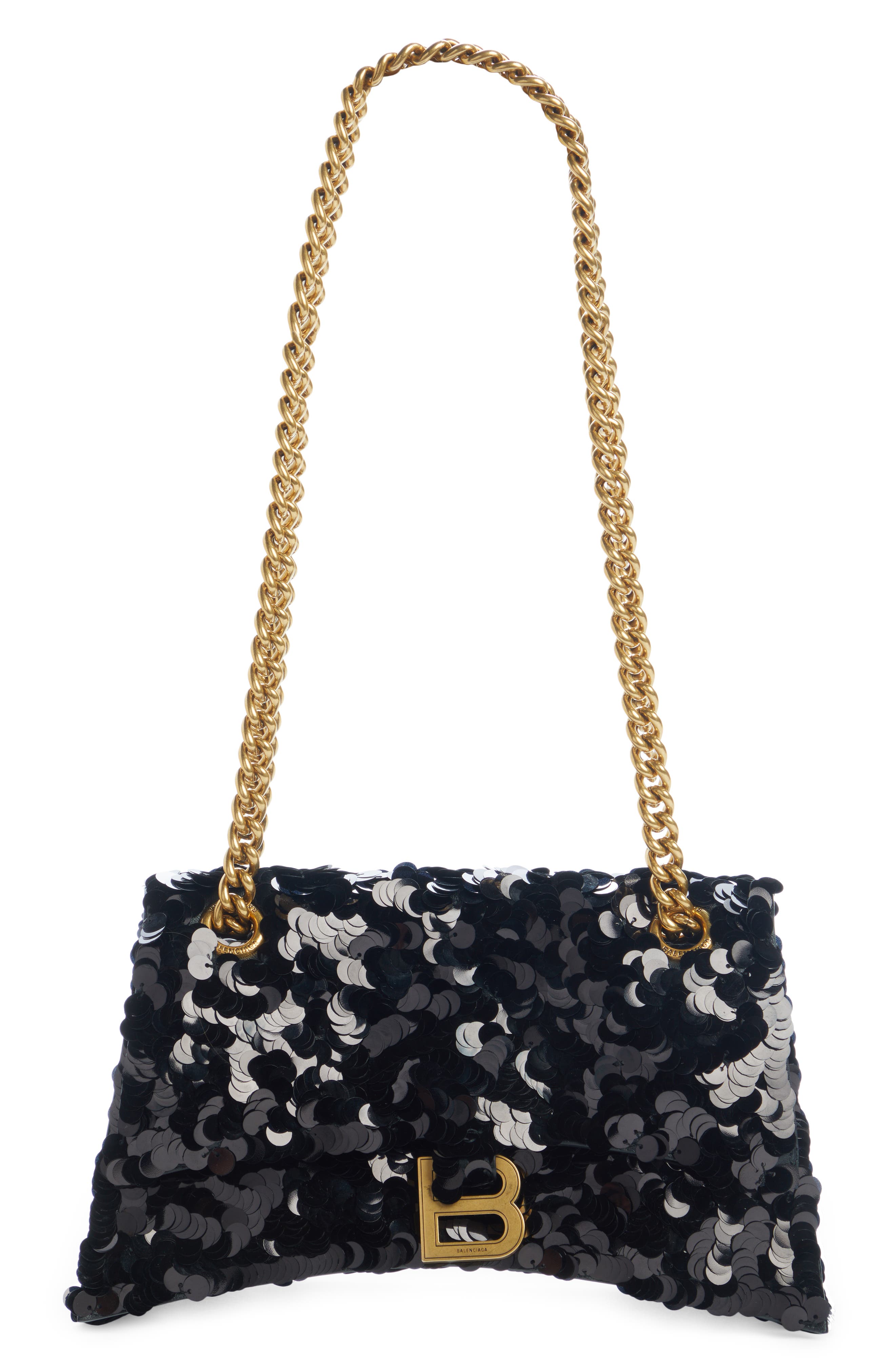 Balenciaga Crush Sequin Chain Strap Shoulder Bag, Main, color, 
