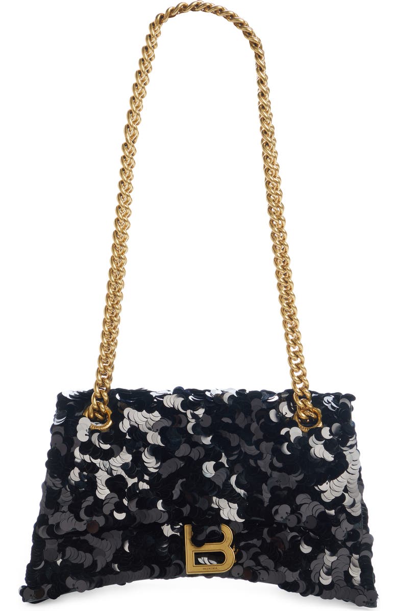 Balenciaga Crush Sequin Chain Strap Shoulder Bag, Main, color,
