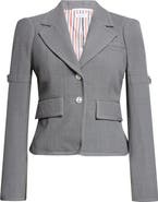 Thom Browne Crop Sculpted Shoulder Wool Seersucker Jacket