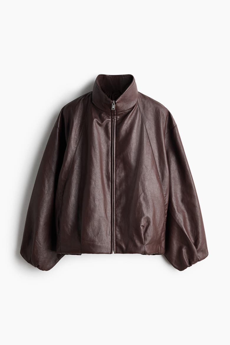 Balloon-sleeved Coated Jacket, Main, color, Dark brown