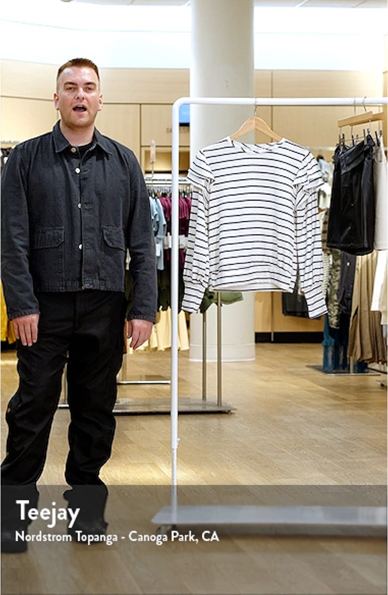 Stripe Ruffle Shoulder Sweatshirt Top, sales video thumbnail