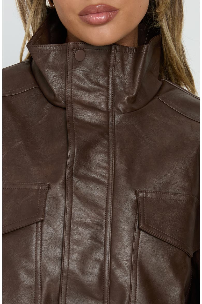 Ace Player Funnel Neck Crop Faux Leather Jacket, Alternate, color, BROWN