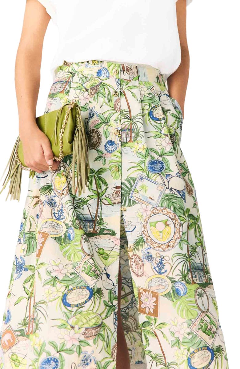 maje Printed maxi skirt with shorts, Alternate, color, Postcard Print