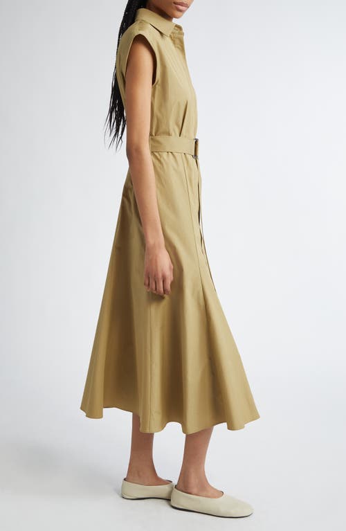 Lafayette 148 New York Cap Sleeve Cotton Poplin Belted Shirtdress In Loden Green